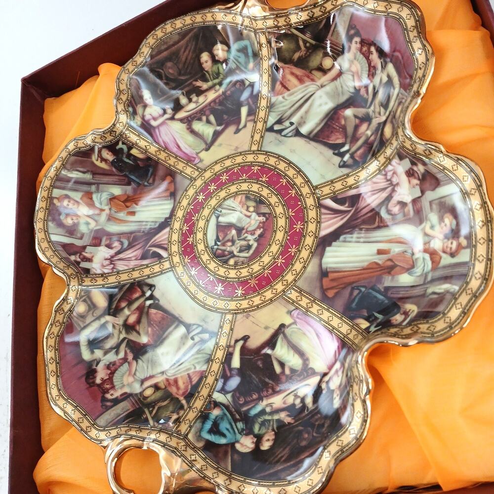 Hi-Luxe Japan Porcelain Cobalt 24 CT Gold Gilt Decorative Plate Victorian Scene